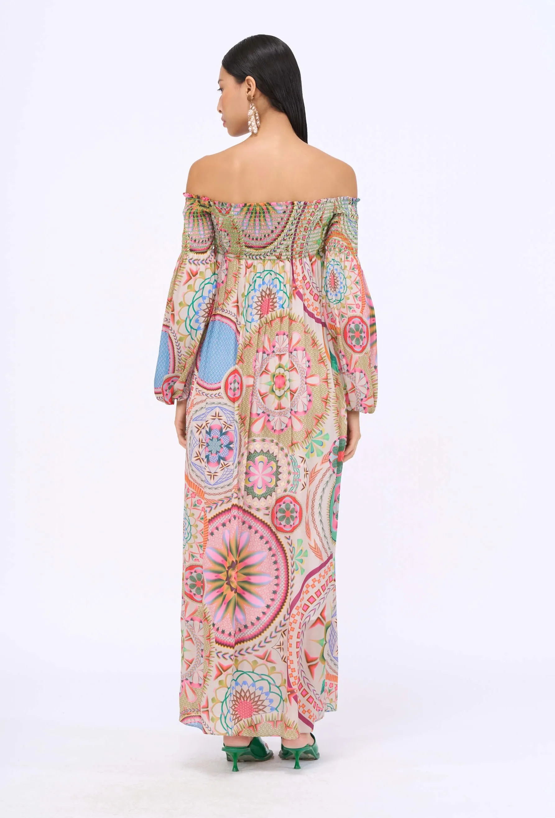 Multicolor smocking off-shoulder dress