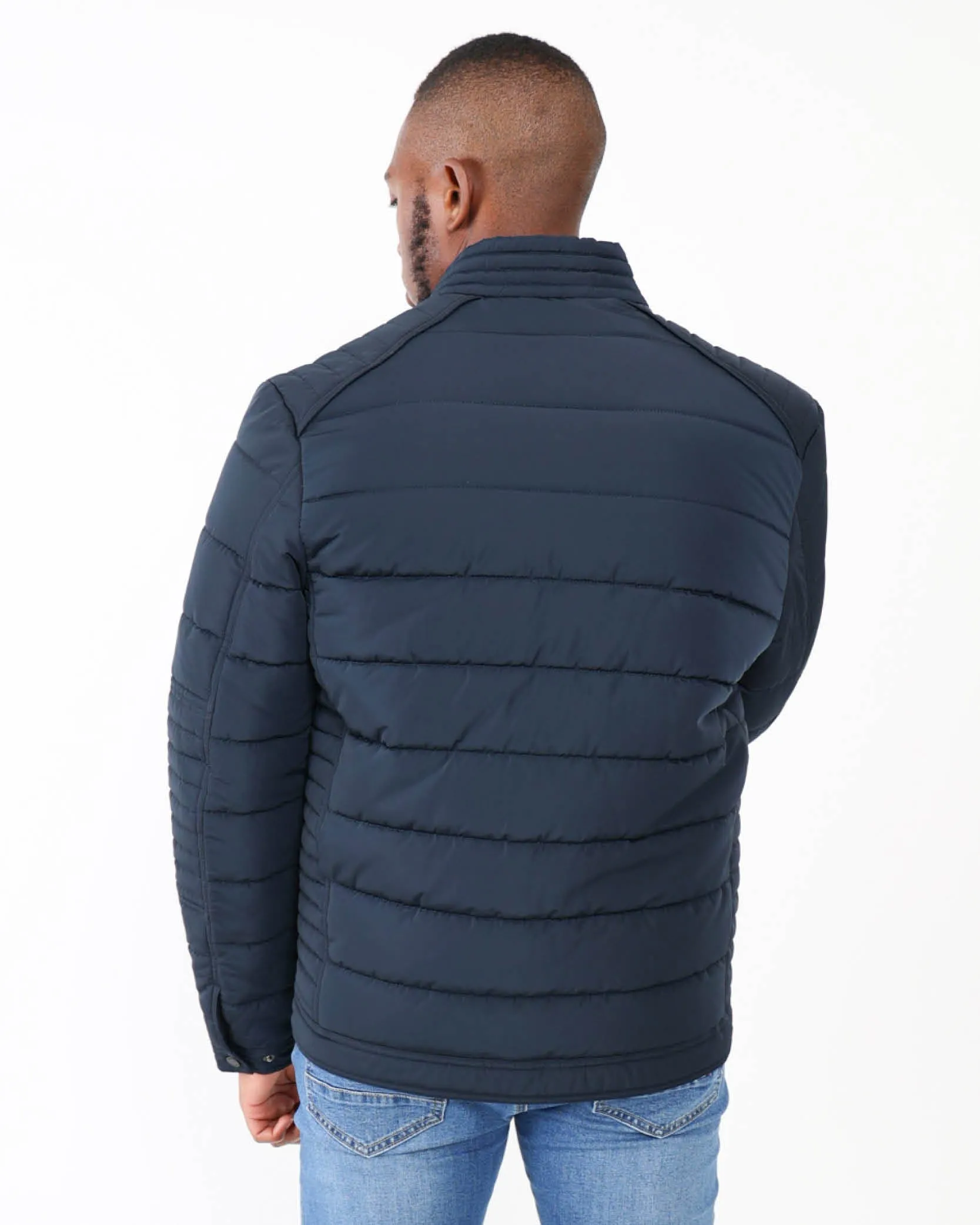 Navy Padded Biker Jacket