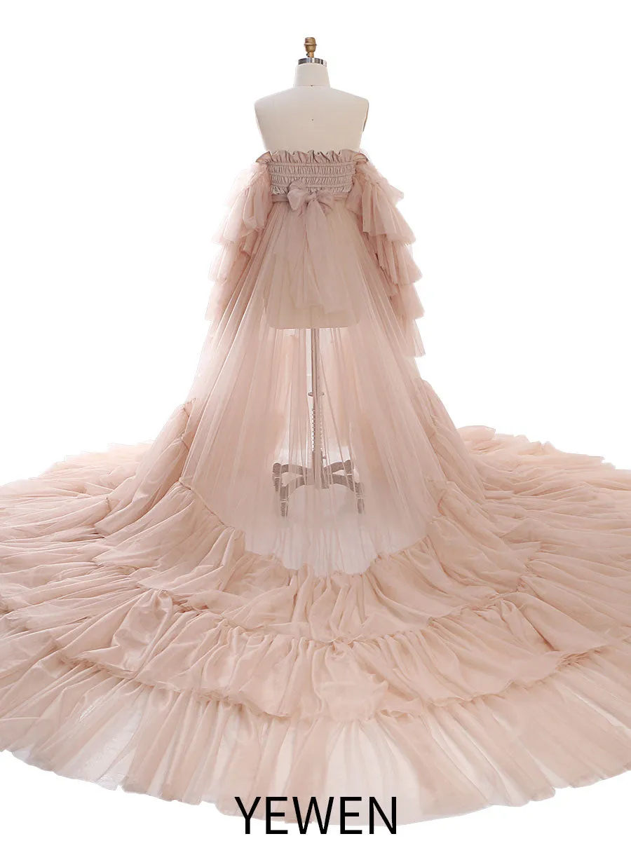 New Arrival Tulle Maternity Dress for Photo Shoots Ruffled Lace Up Evening Gown Photography Gown YEWEN YW220934