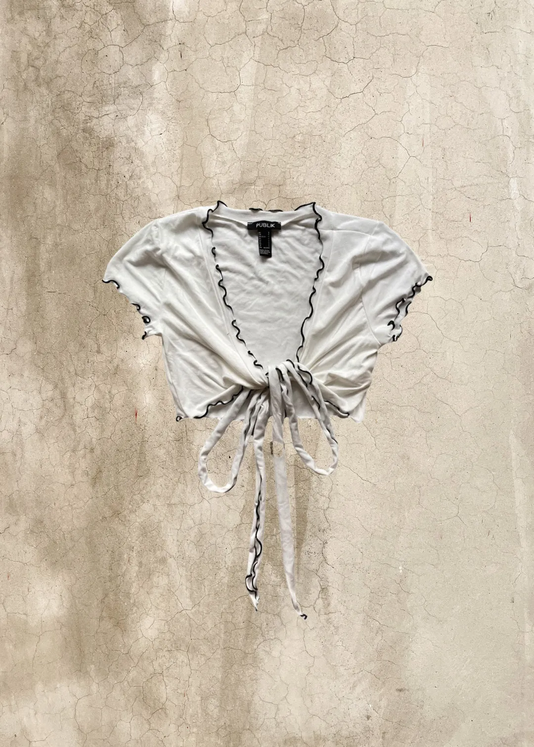 Nia Contrast Thread Crop Top - White