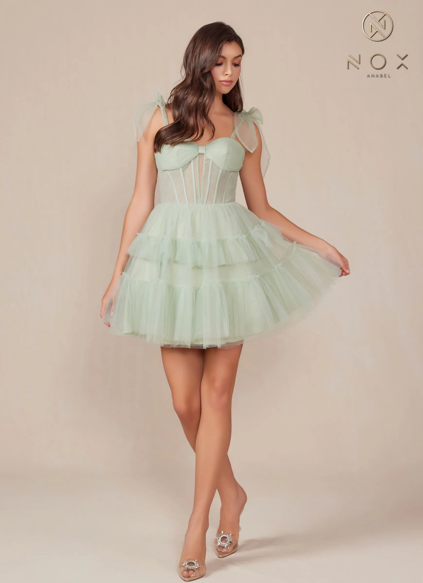 Nox Anabel Y858 Dress Short A-Line Ruffled Tiered Tulle Skirt