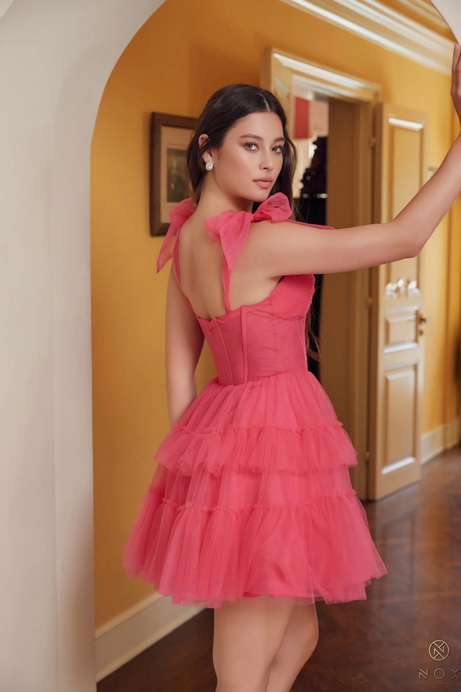 Nox Anabel Y858 Dress Short A-Line Ruffled Tiered Tulle Skirt