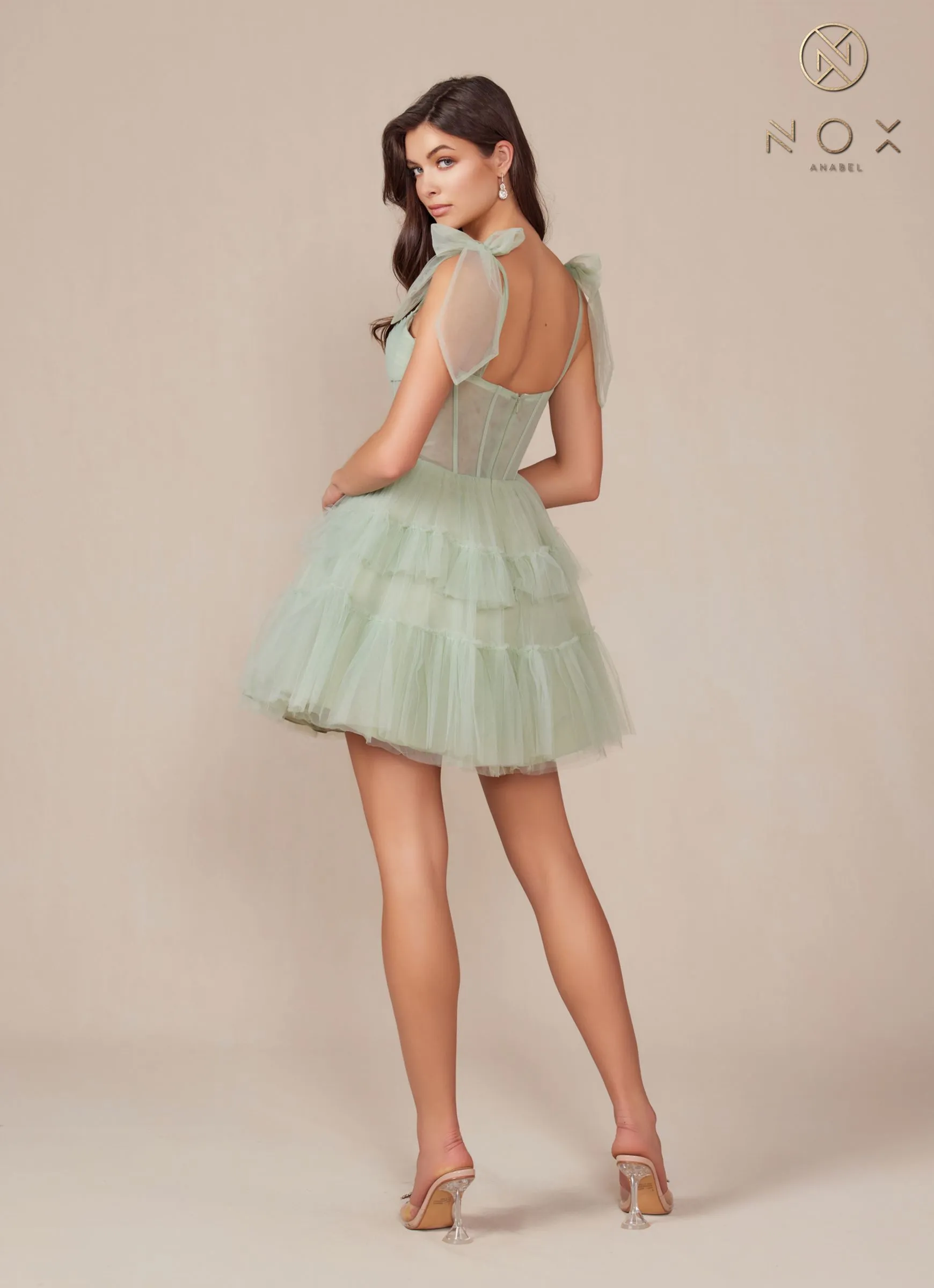 Nox Anabel Y858 Dress Short A-Line Ruffled Tiered Tulle Skirt