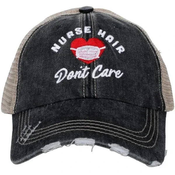 Nurse hat Nurse hair dont care Mask Heart Embroidered gray distressed trucker cap Nursing Heartbeat