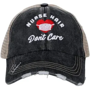 Nurse hat Nurse hair dont care Mask Heart Embroidered gray distressed trucker cap Nursing Heartbeat