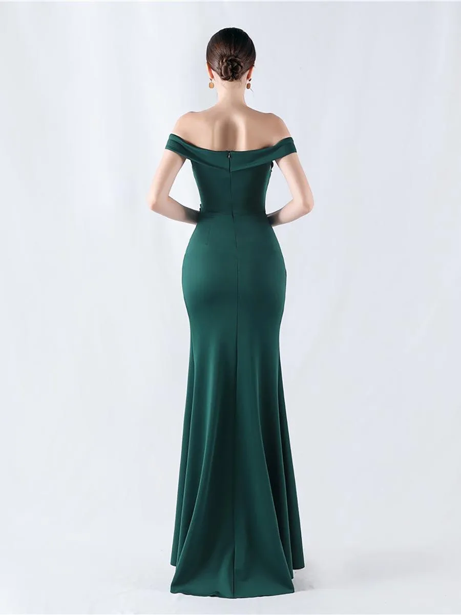 Off Shoulder Ruched Split Prom Dress MYN1003