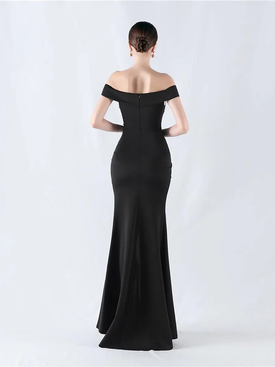 Off Shoulder Ruched Split Prom Dress MYN1003