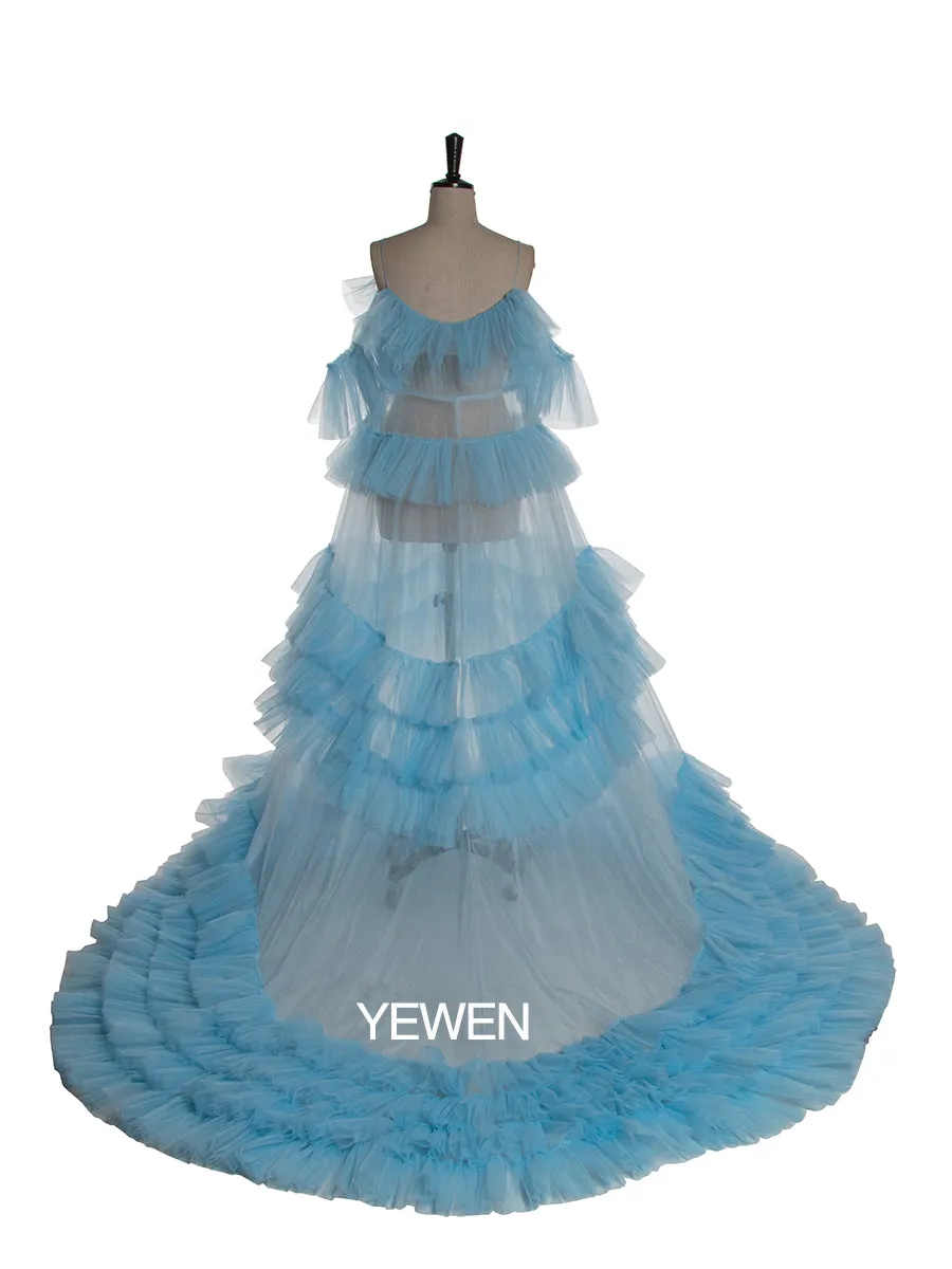 Off Shoulder Ruffled Elegant See Through Maternity Dress For Photo Shoot