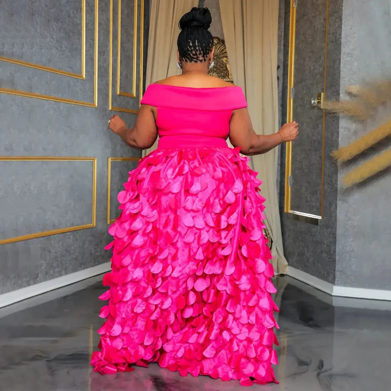 Off Shoulder Waist to Hem Ruffled Evening Dress