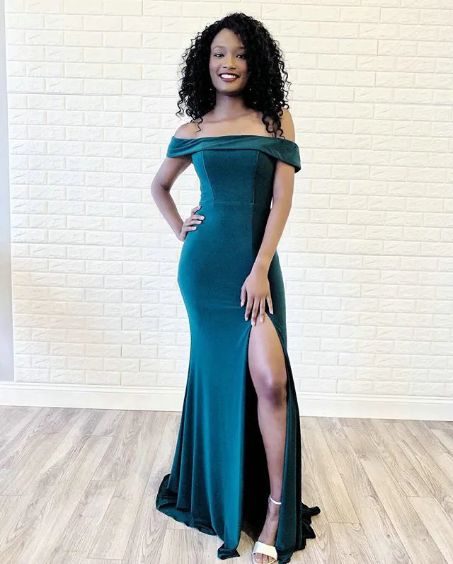 Off The Shoulder 2019 Mermaid Prom Dresses with Split Sexy Spandex Prom Gowns for Party