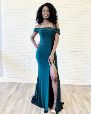 Off The Shoulder 2019 Mermaid Prom Dresses with Split Sexy Spandex Prom Gowns for Party