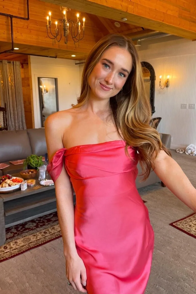 Off the Shoulder Coral Mermaid Satin Long Party Dresses