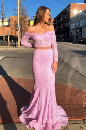 Off the Shoulder Lace Long Prom Dresses