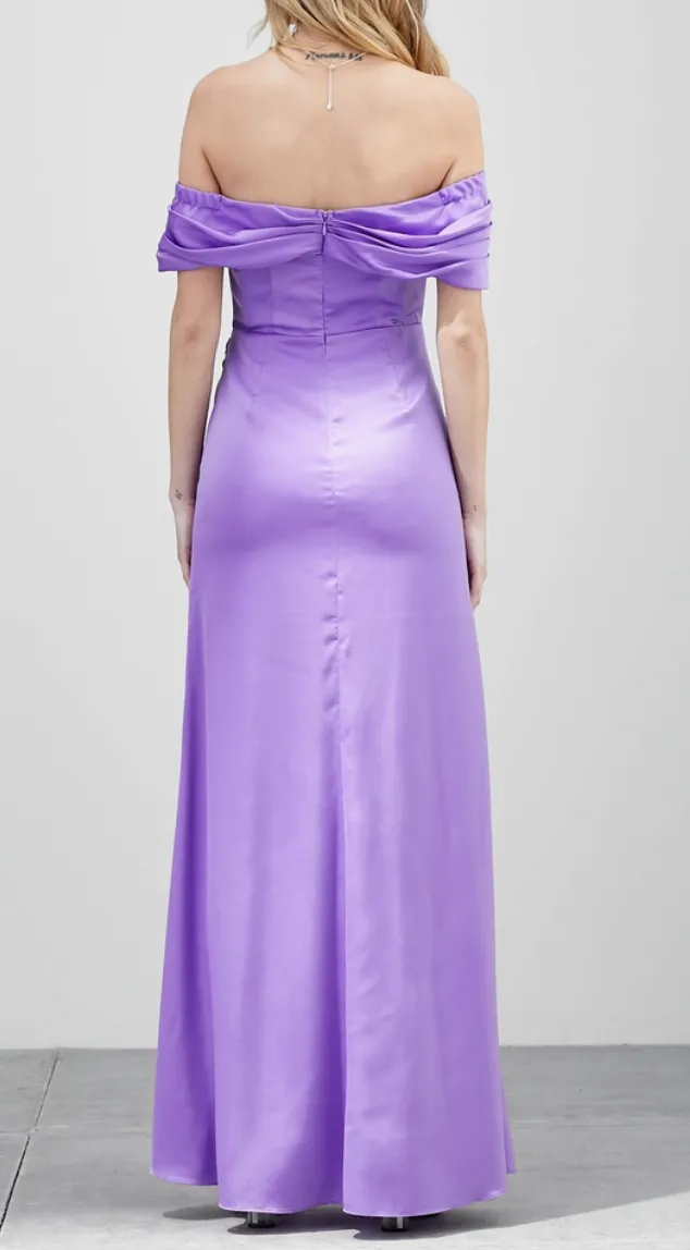 Off The Shoulder Overlap Pleated Dress