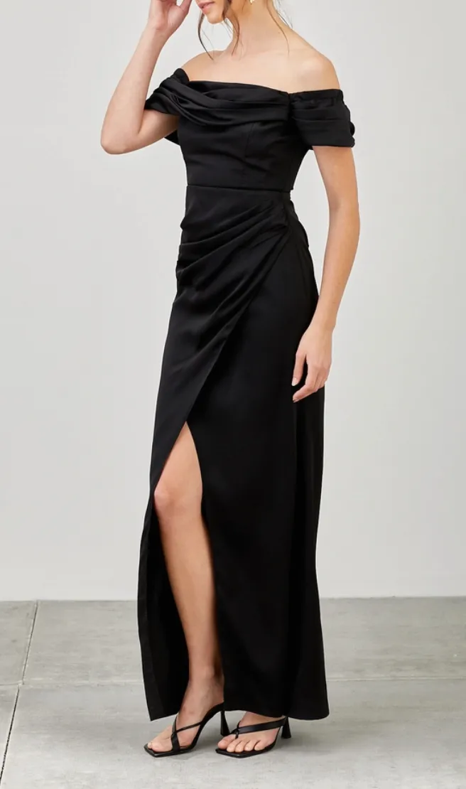 Off The Shoulder Overlap Pleated Dress