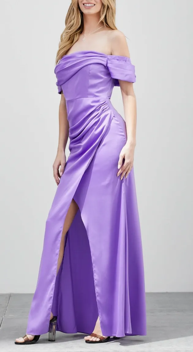 Off The Shoulder Overlap Pleated Dress