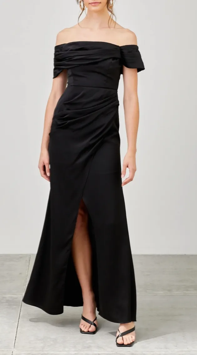 Off The Shoulder Overlap Pleated Dress