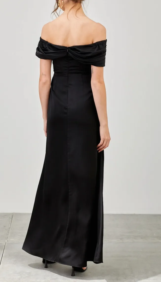 Off The Shoulder Overlap Pleated Dress