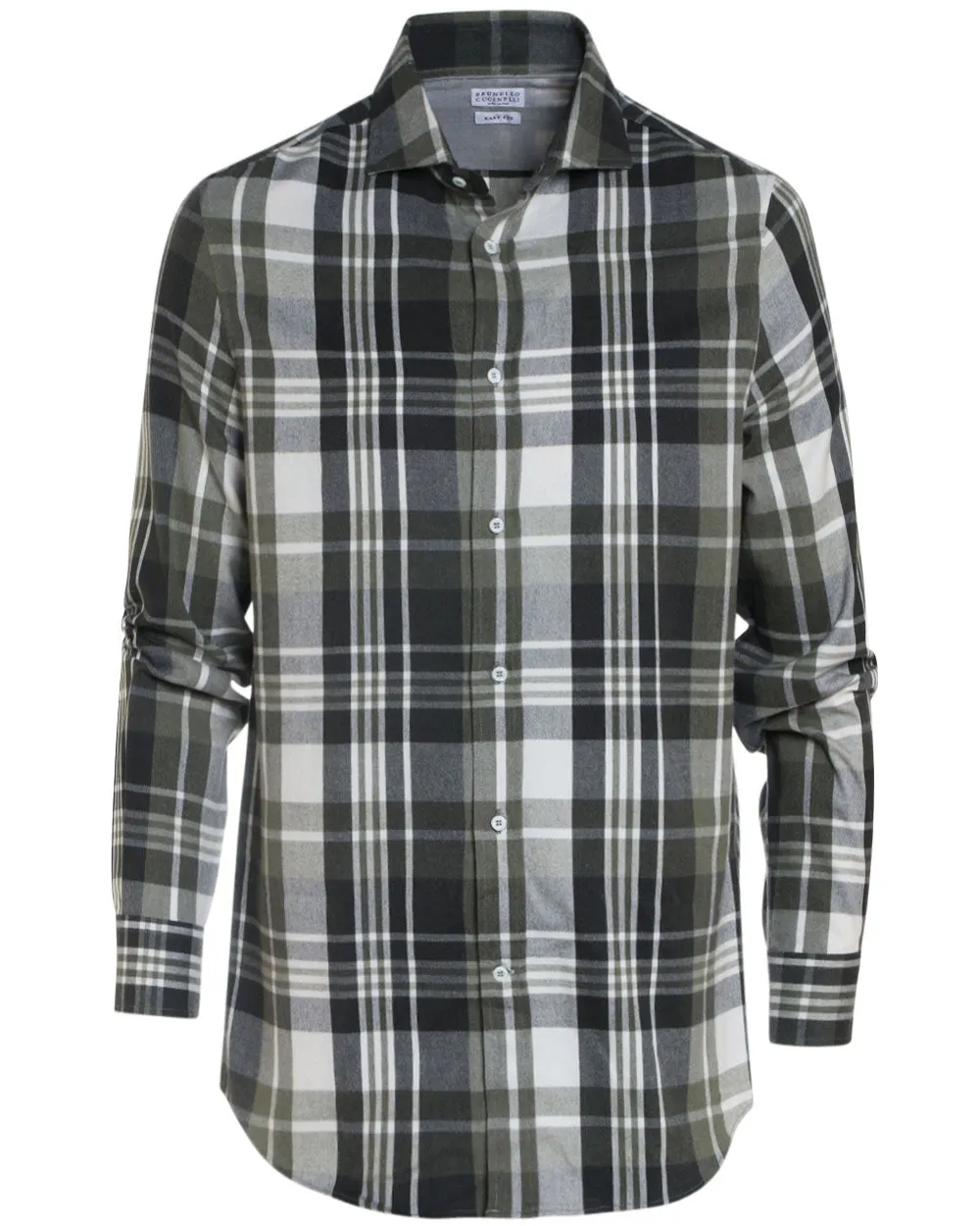 Olive and Panama Flannel Cotton Plaid Sportshirt