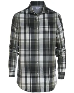 Olive and Panama Flannel Cotton Plaid Sportshirt