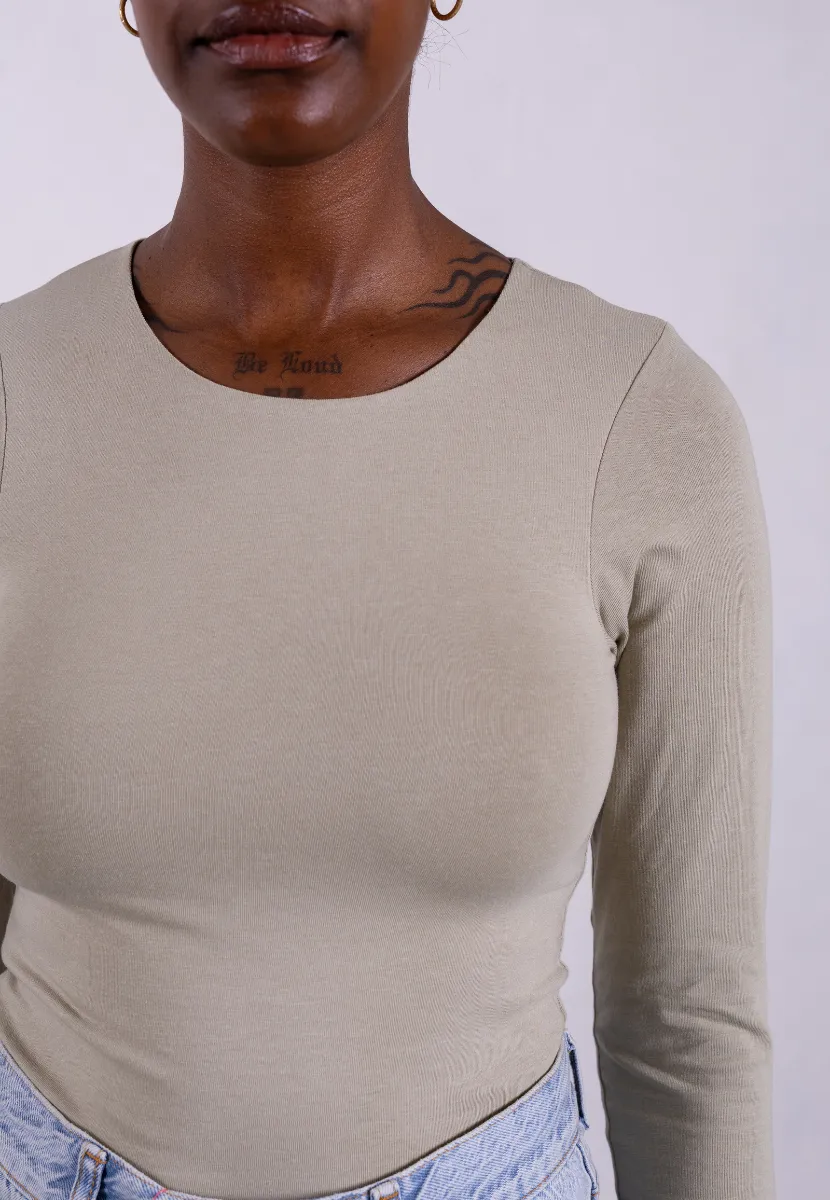 Organic Cotton Crew Long Sleeve T-Shirt, Sage Grey