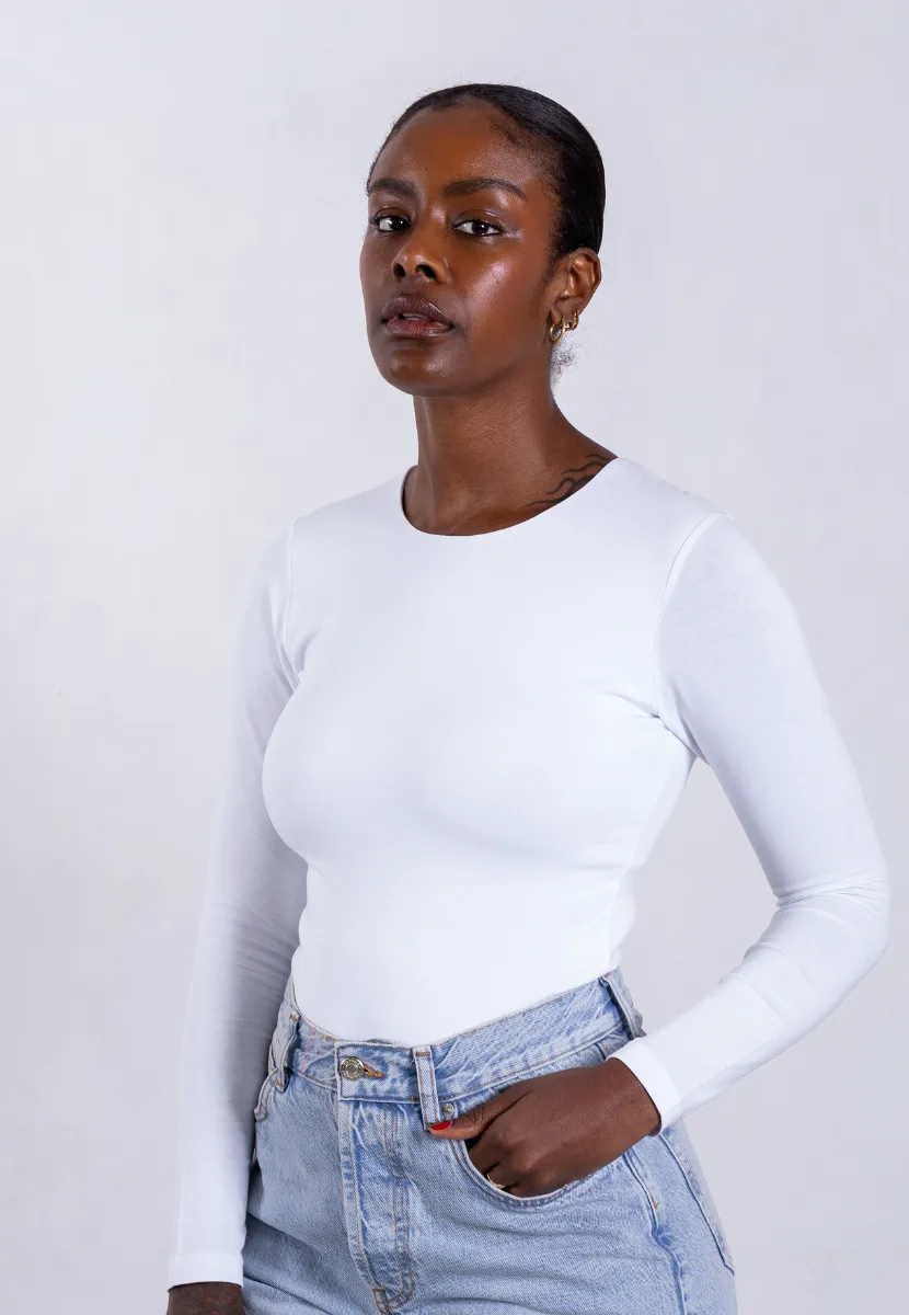 Organic Cotton Crew Long Sleeve T-Shirt, White