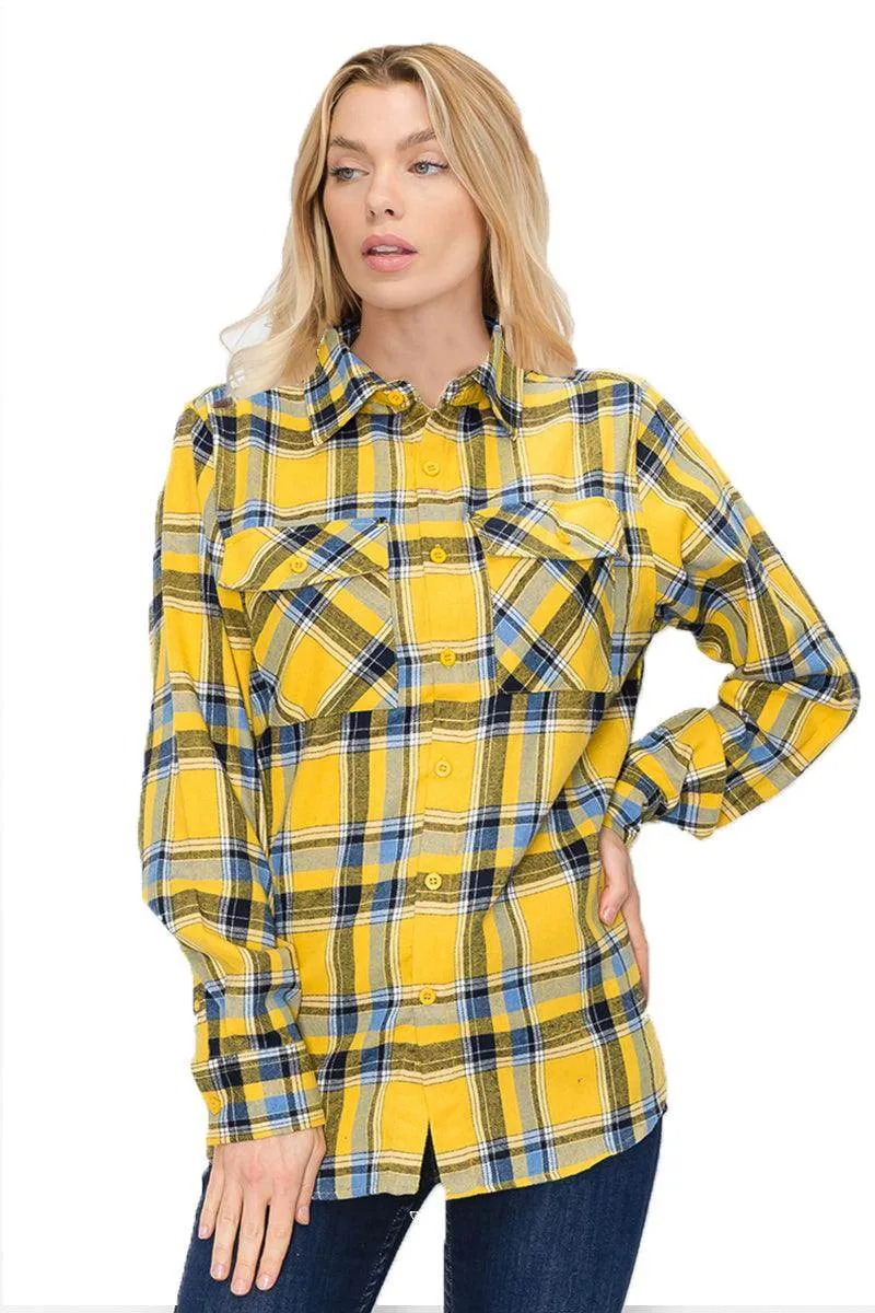 Oversize Boyfriend Plaid Checkered Flannel Yellow