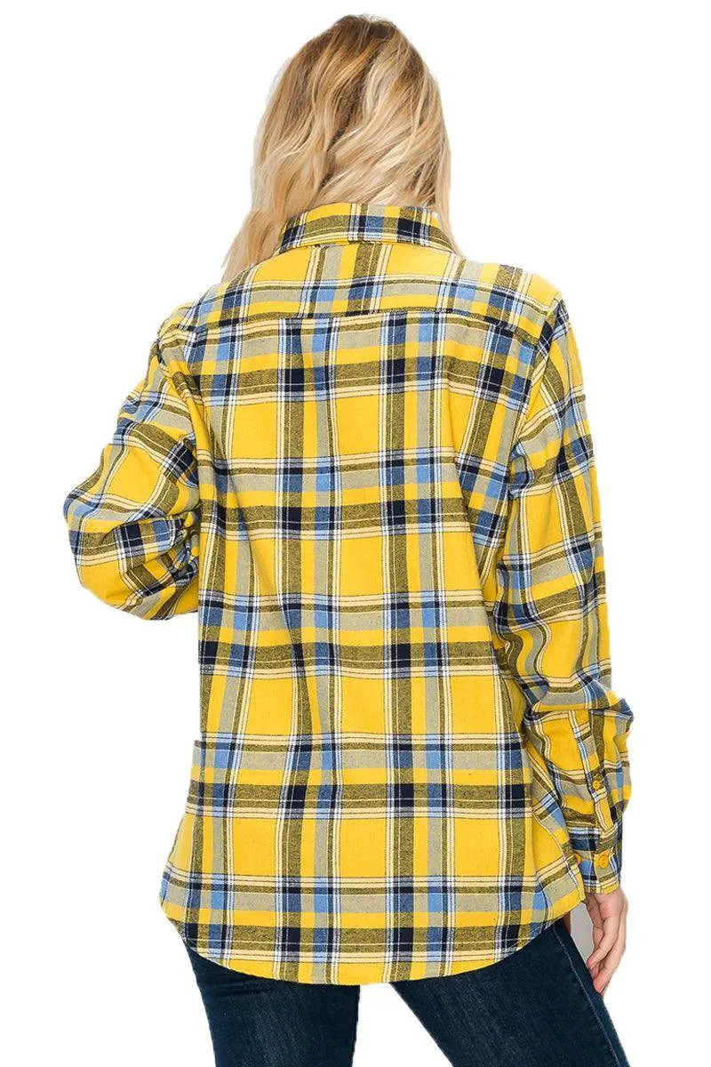 Oversize Boyfriend Plaid Checkered Flannel Yellow