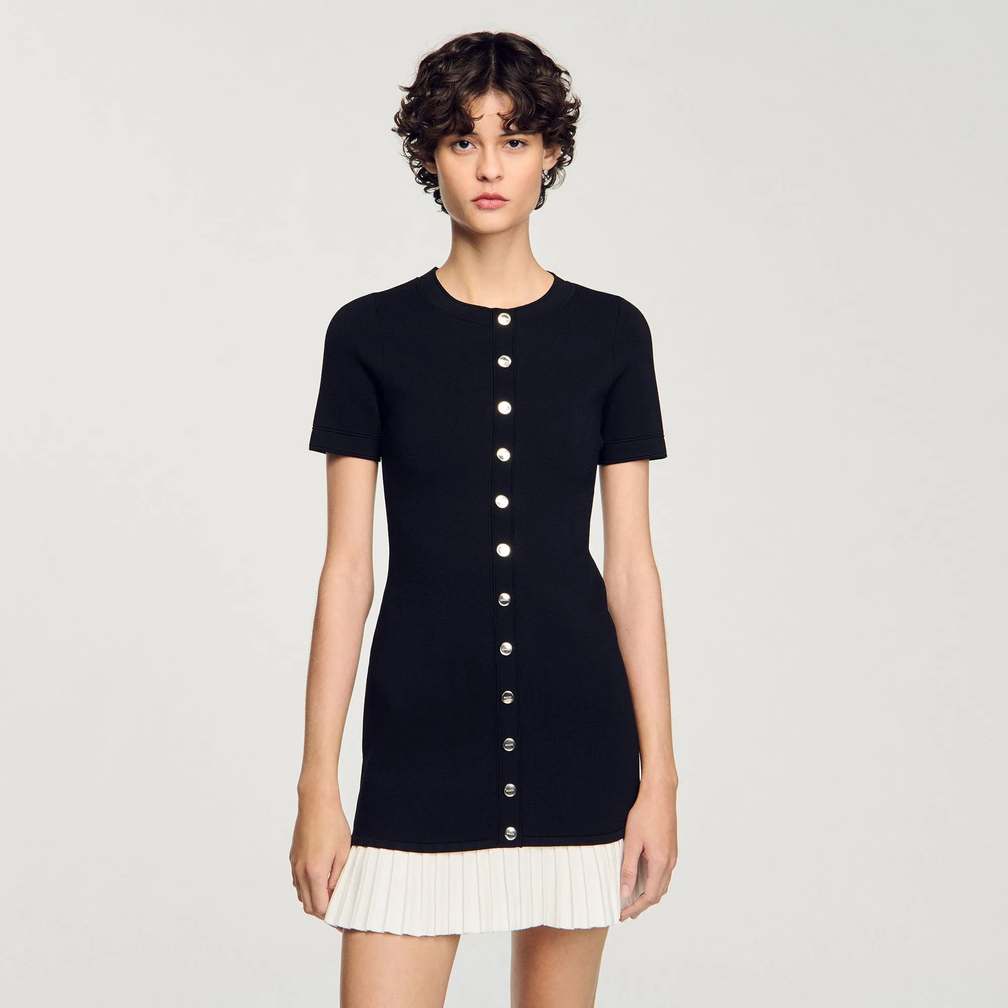 Paradis Short Knit Dress With Ruffle Black / Ecru