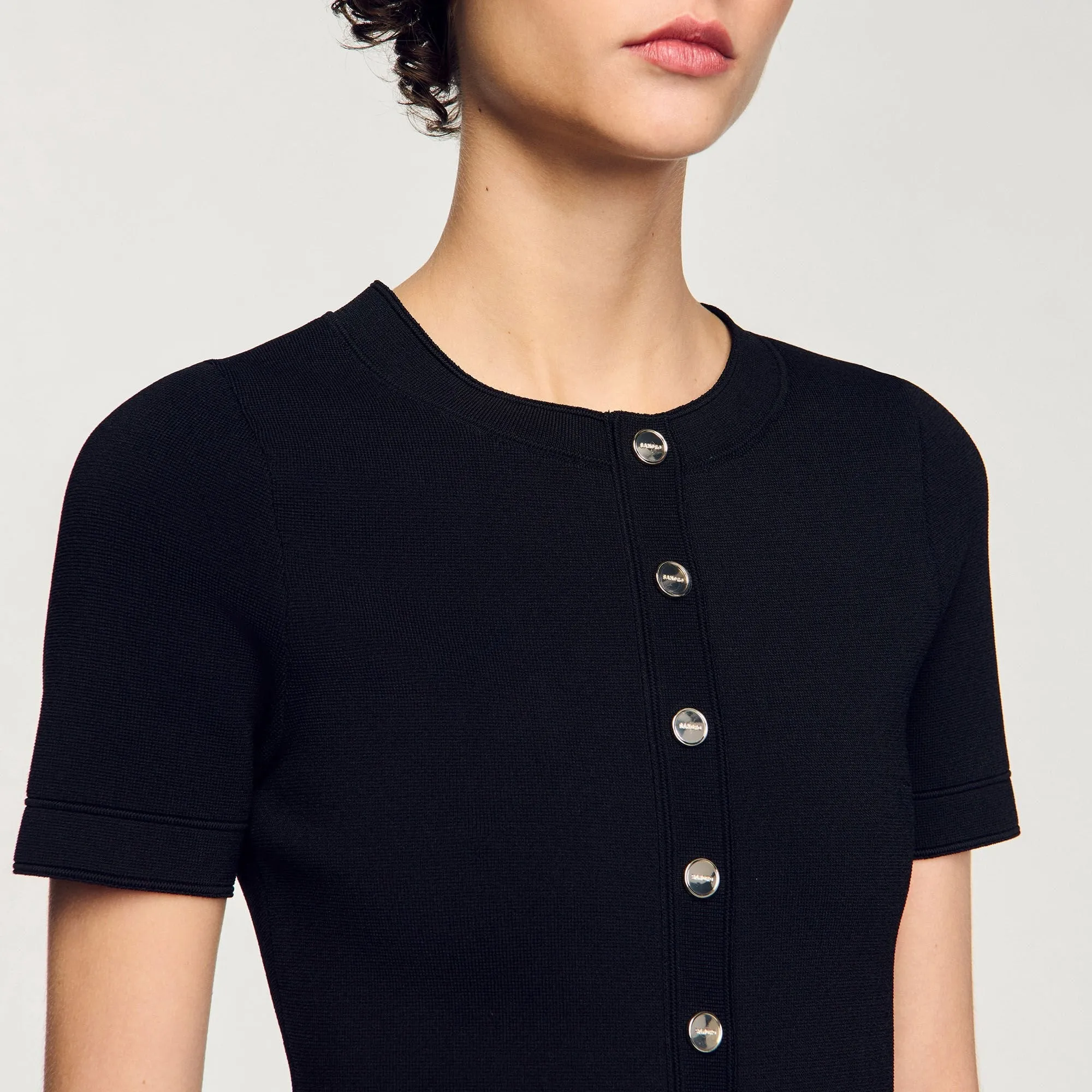 Paradis Short Knit Dress With Ruffle Black / Ecru