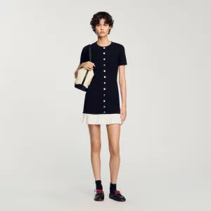 Paradis Short Knit Dress With Ruffle Black / Ecru