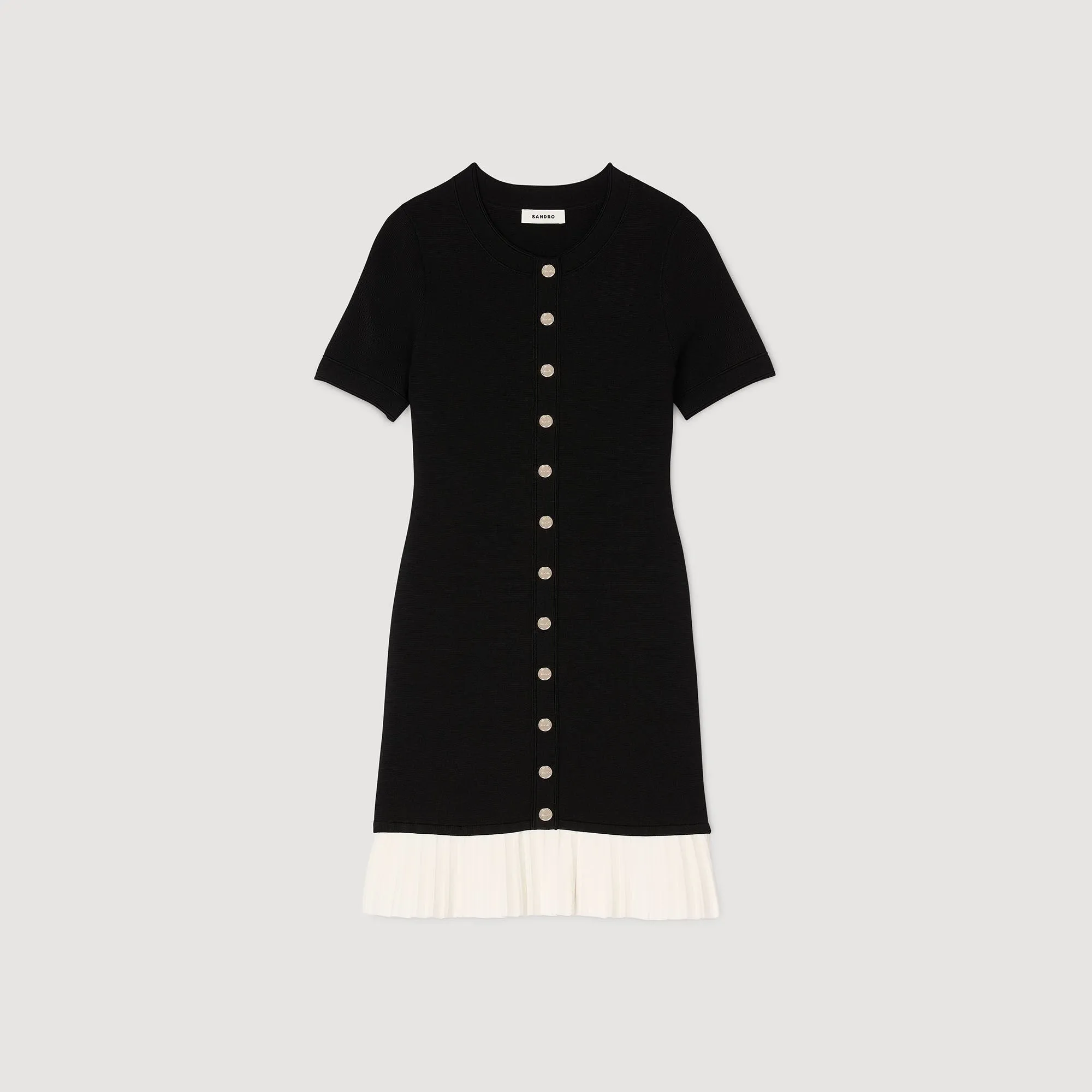 Paradis Short Knit Dress With Ruffle Black / Ecru