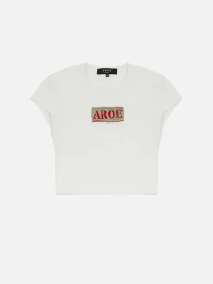 Patch Cropped T-Shirt- White
