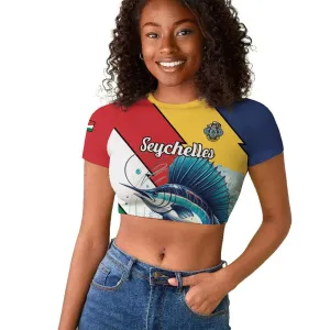 Personalised Afro Seychelles Raglan Cropped T shirt Sailfish With Coat Of Arms LT15