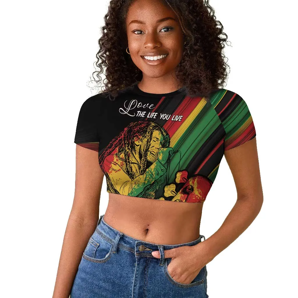 Personalised Afro Vibes Raglan Cropped T shirt Reggae King - Live The Way You Love LT7