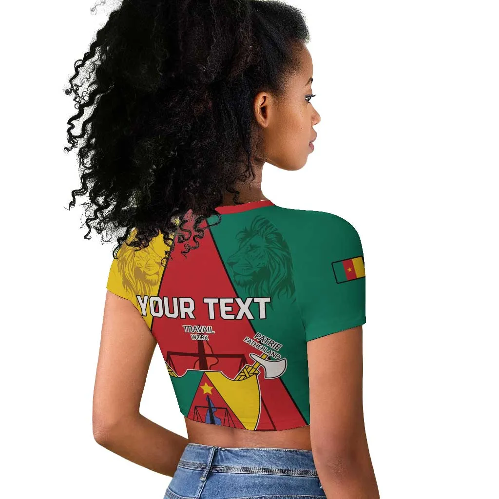 Personalised Cameroon National Day Raglan Cropped T shirt Lion Mix Coat Of Arms Style LT15
