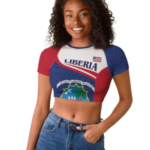 Personalised Liberia African Raglan Cropped T shirt Coat Of Arms Flag LT15