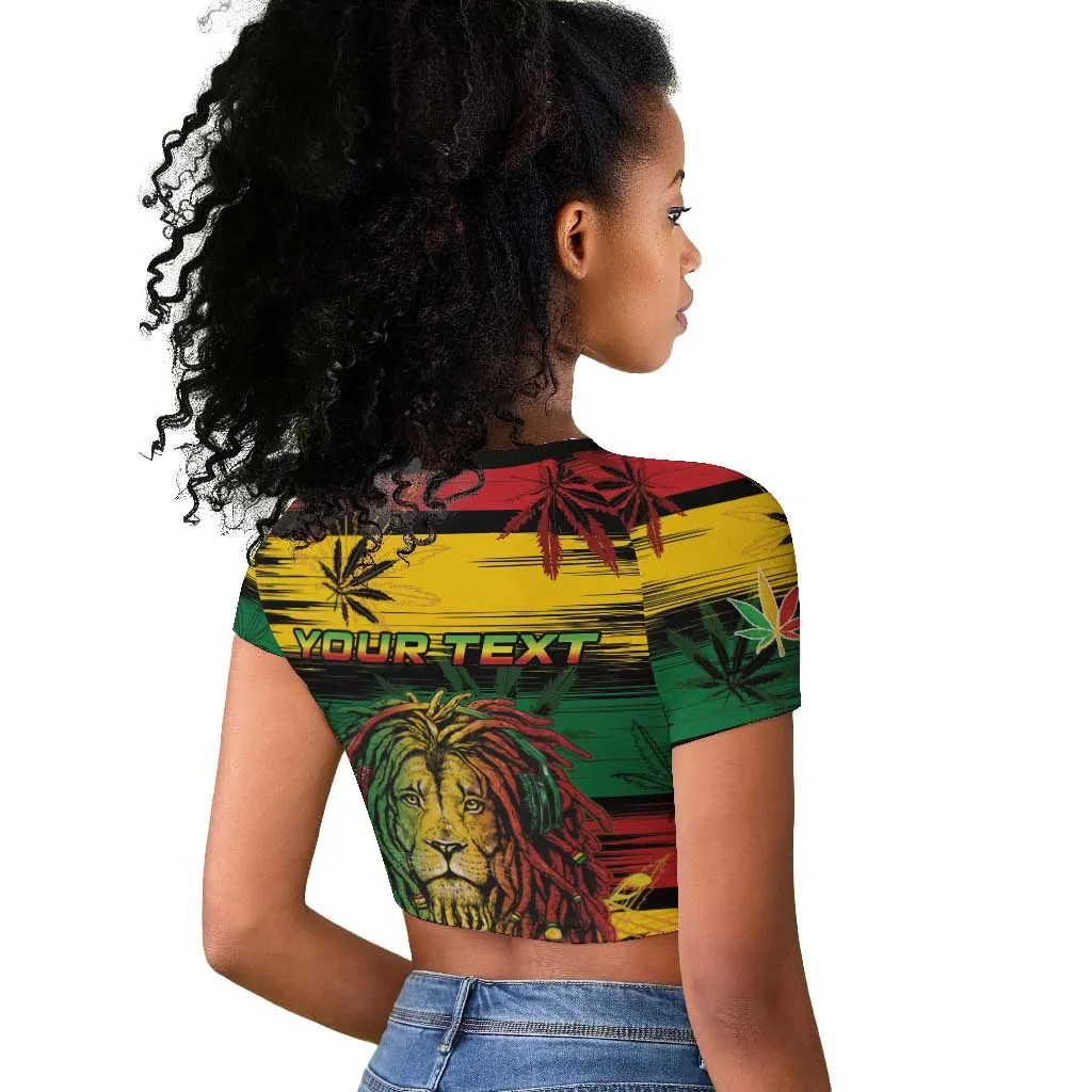 Personalised Rastafarian Lion Raglan Cropped T shirt Cannabis Leaf Pattern LT15