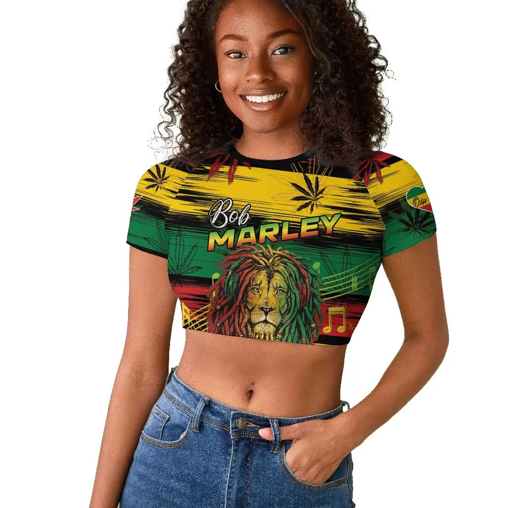 Personalised Rastafarian Lion Raglan Cropped T shirt Cannabis Leaf Pattern LT15