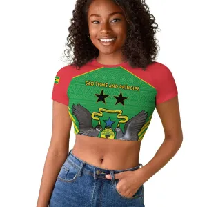 Personalized Afro Sao Tome and Principe Raglan Cropped T shirt Coat Of Arms - African Pattern LT15