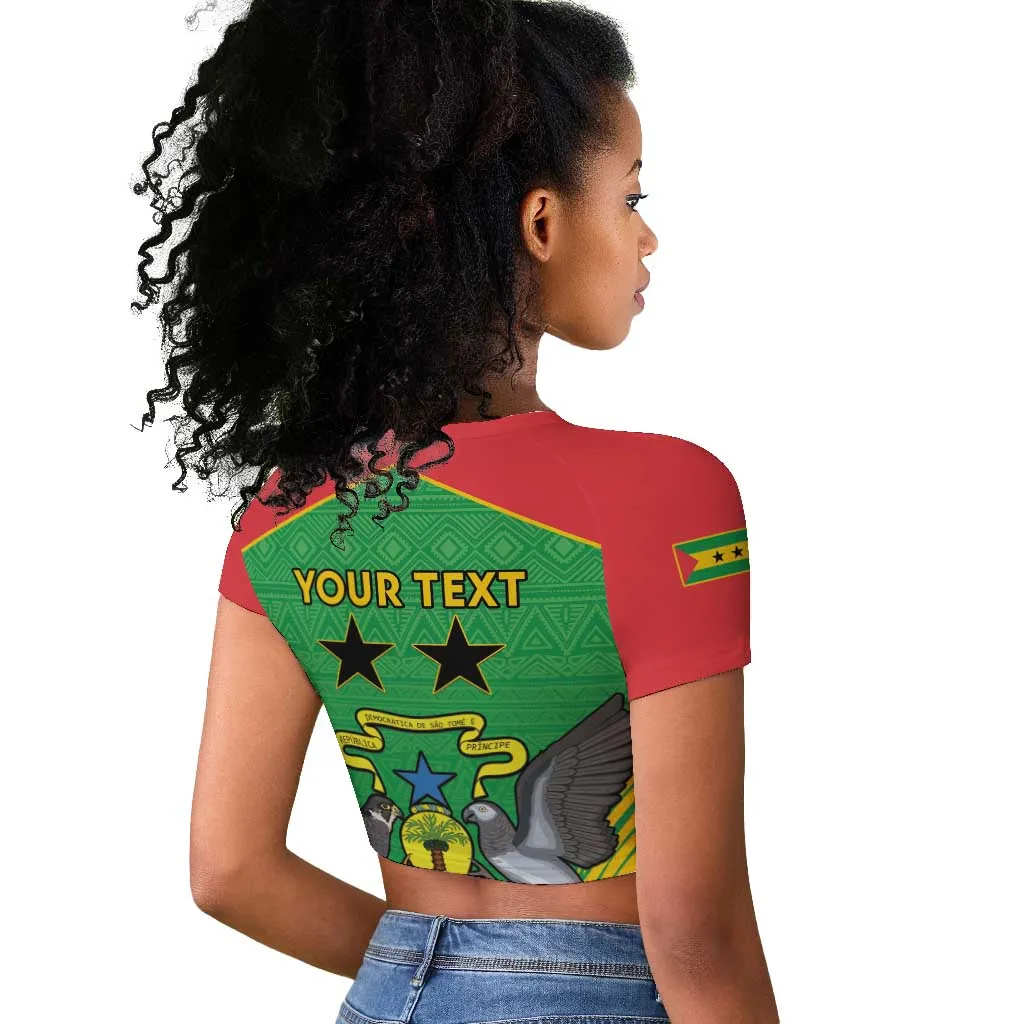 Personalized Afro Sao Tome and Principe Raglan Cropped T shirt Coat Of Arms - African Pattern LT15