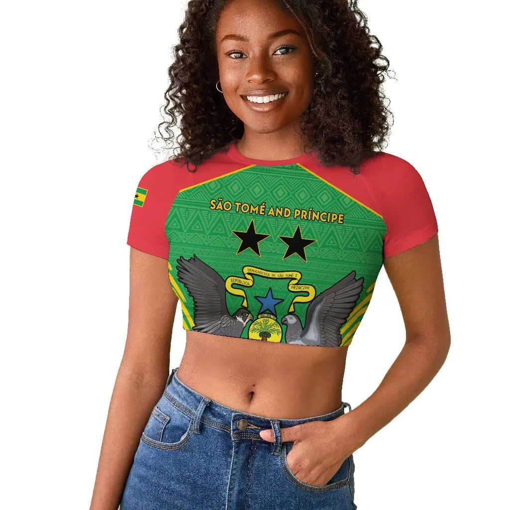 Personalized Afro Sao Tome and Principe Raglan Cropped T shirt Coat Of Arms - African Pattern LT15