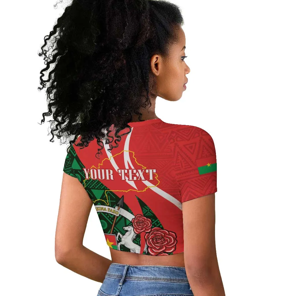 Personalized Burkina Faso Republic Day Raglan Cropped T shirt Bogolan Mudcloth - Coat Of Arms Design LT14