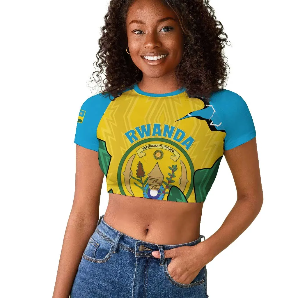 Personalized Jamhuri ya Rwanda Raglan Cropped T shirt Coat Of Arms Imigongo Pattern LT15