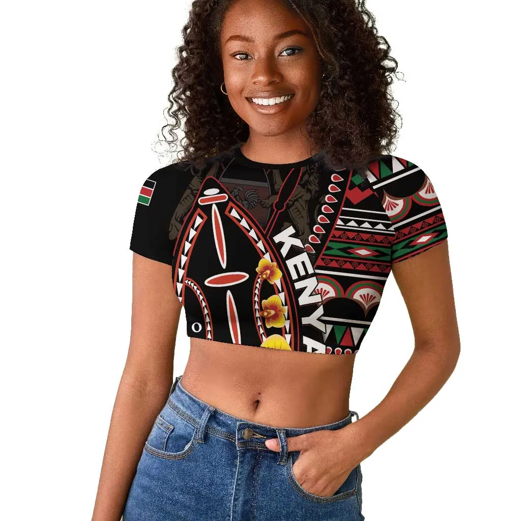 Personalized Kenya Raglan Cropped T shirt Jamhuri Day, Kenya Shield LT01