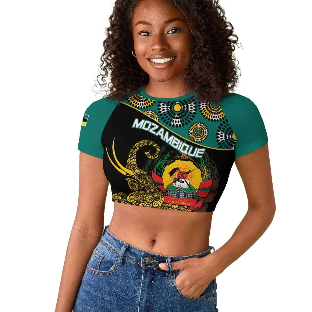 Personalized Mozambique Raglan Cropped T shirt African Elephant With Capunala Pattern LT15