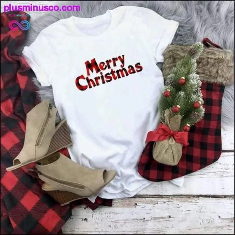 Plaid Merry Christmas T-Shirt and Fashion Graphic Cute Tee