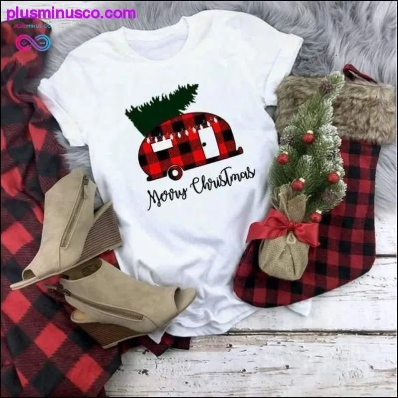 Plaid Merry Christmas T-Shirt and Fashion Graphic Cute Tee