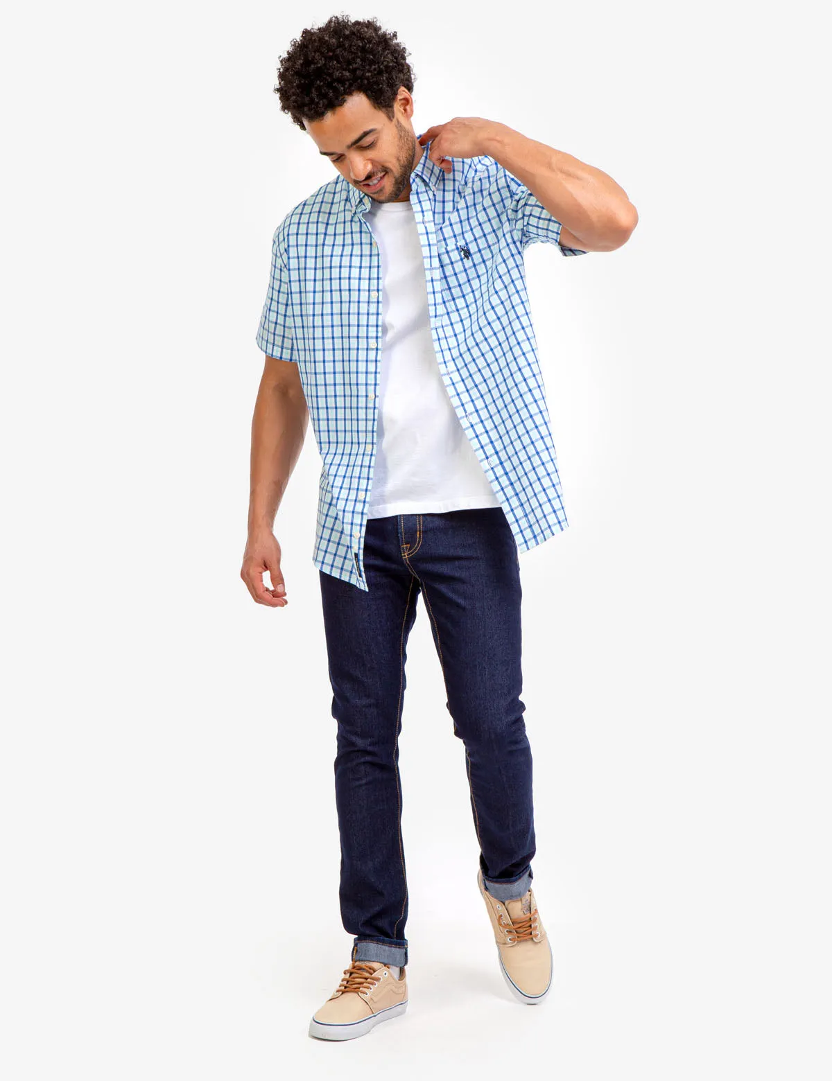 PLAID POPLIN SHORT SLEEVE SHIRT