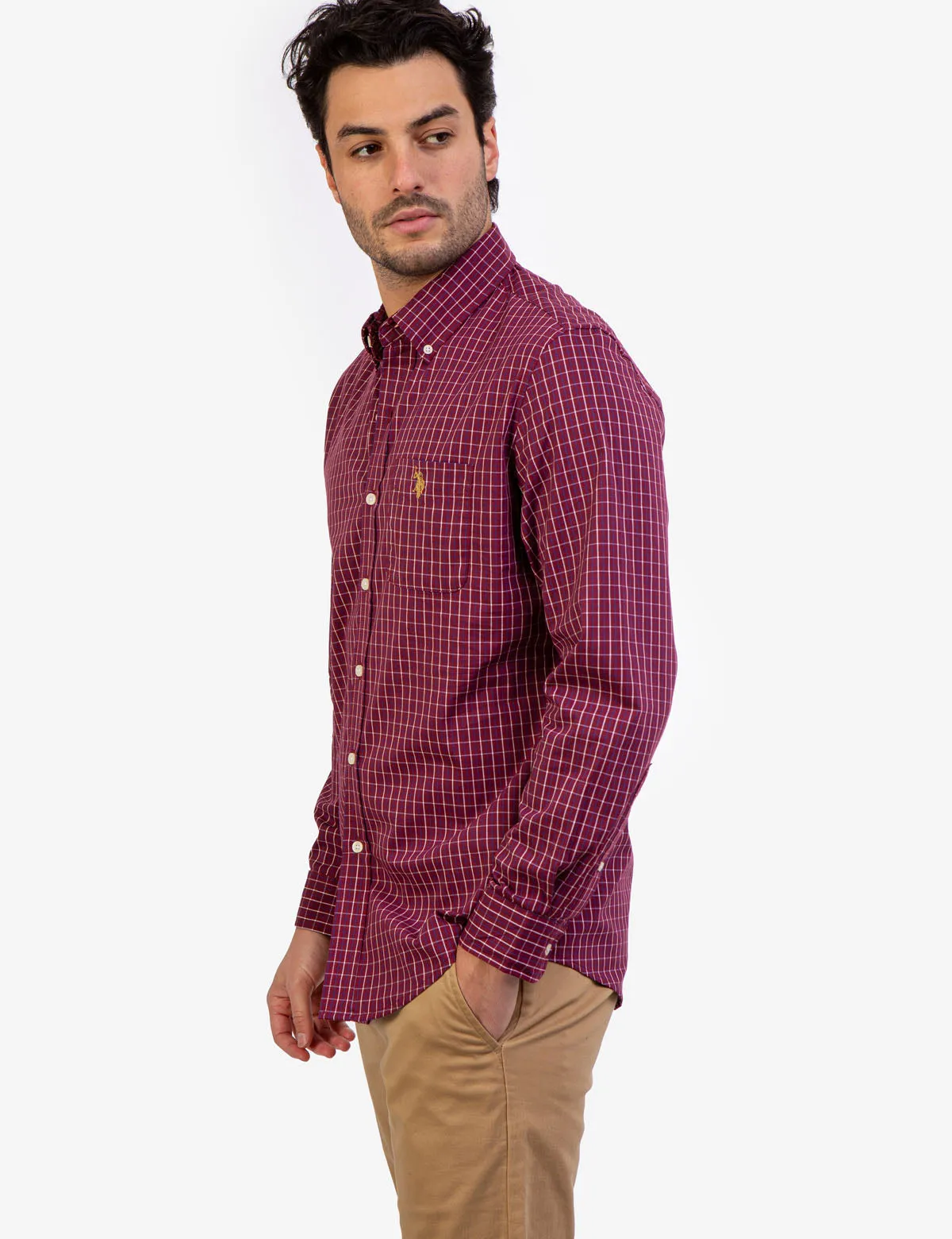 PLAID POPLIN STRETCH LONG SLEEVE SHIRT